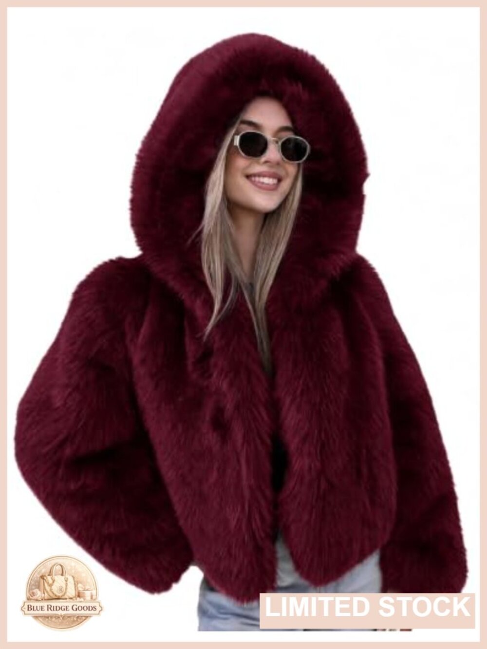 Faux Fur Coat with Hood Cropped Fluffy Warm Winter Jacket